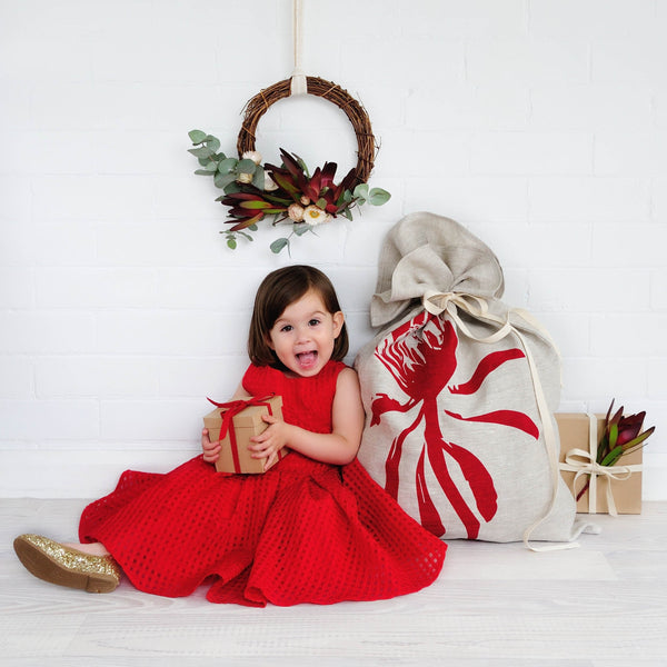 Protea Print Linen Christmas Sacks
