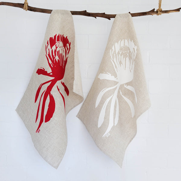 Protea Print Linen Tea Towel